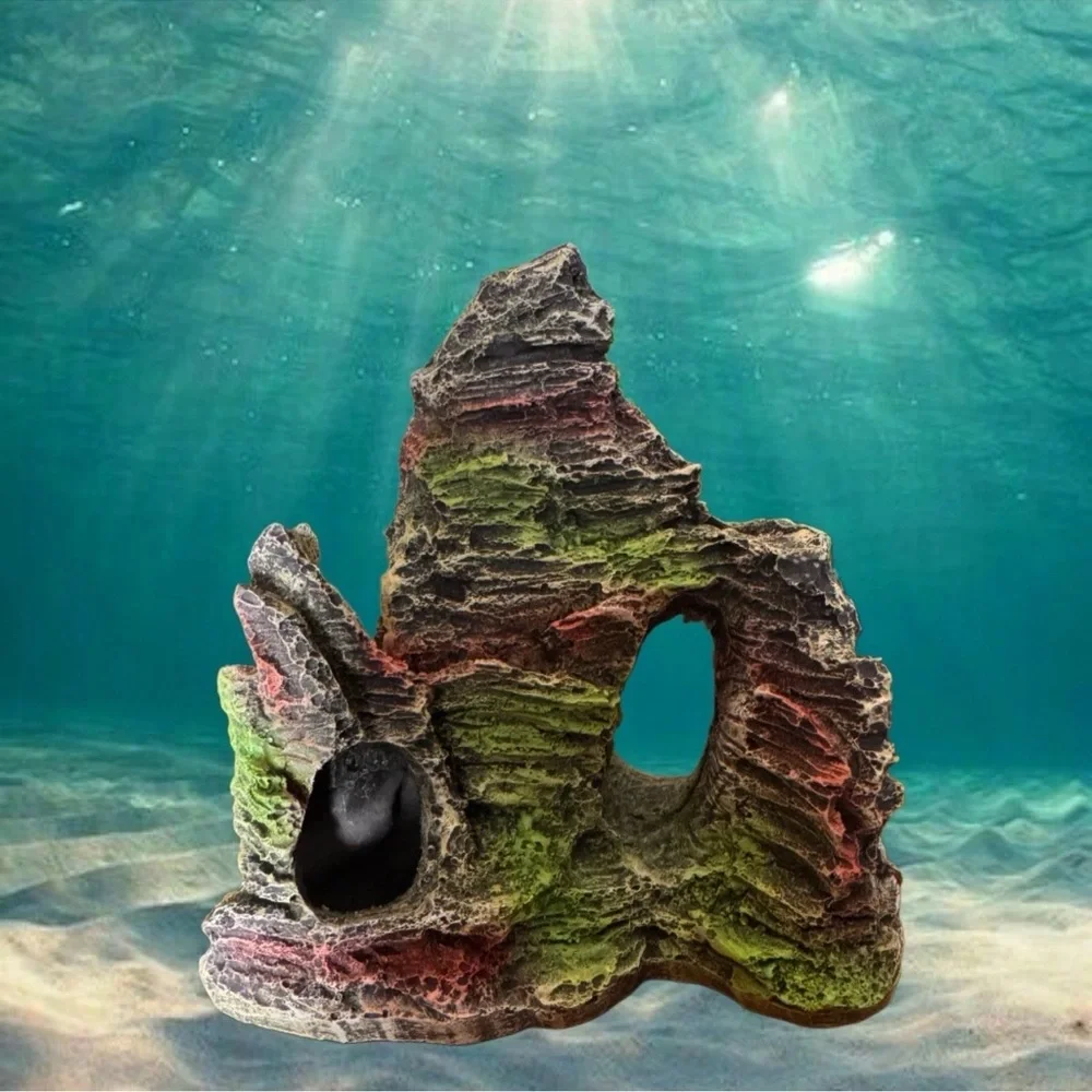 Aquarium Decor: Little Poly Resin Cave And 5 Soft Plastic Plants
